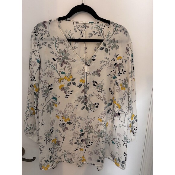 Maurices Tops - Maurices Cream Floral V-neck Blouse with Yellow & Green Accents